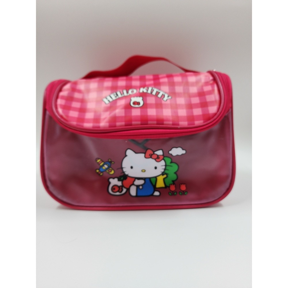 Hello Kitty Pink Gingham Hanging Toiletry Bag Travel Cosmetic Case Sanrio